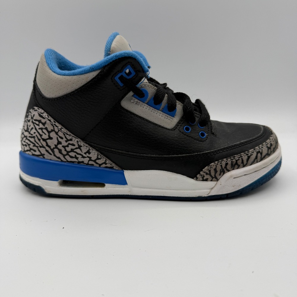 Jordan 3 Retro Kids 5Y Black Sport Blue 398614-007 Sneakers Rare Excellent OG